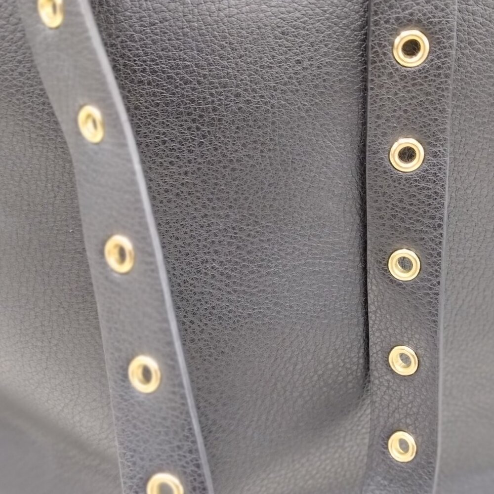 Zara Black Faux Leather Backpack Gold Hardware Flap Drawstring Adjustable Straps - Picture 10 of 13